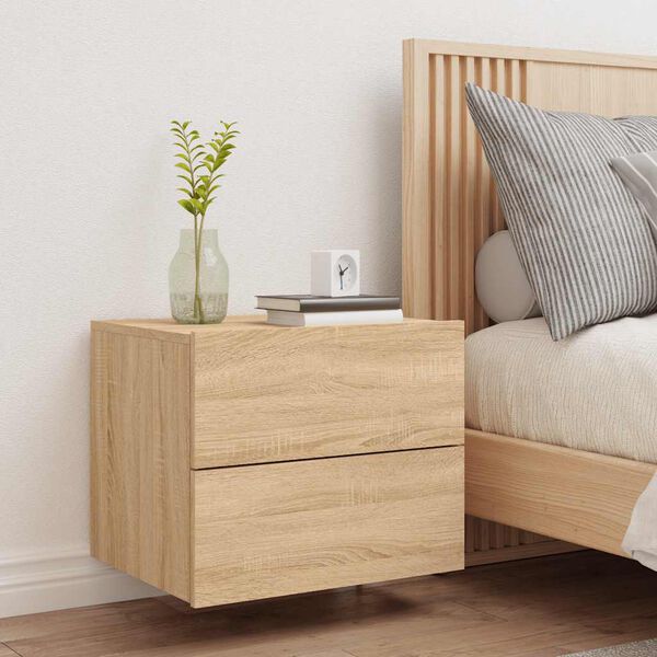 vidaXL Wall-mounted Bedside Cabinet with LED Lights Sonoma Oak