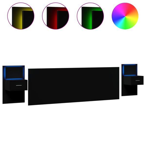 vidaXL Bed Headboard with Cabinets Black 240 cm Engineered Wood