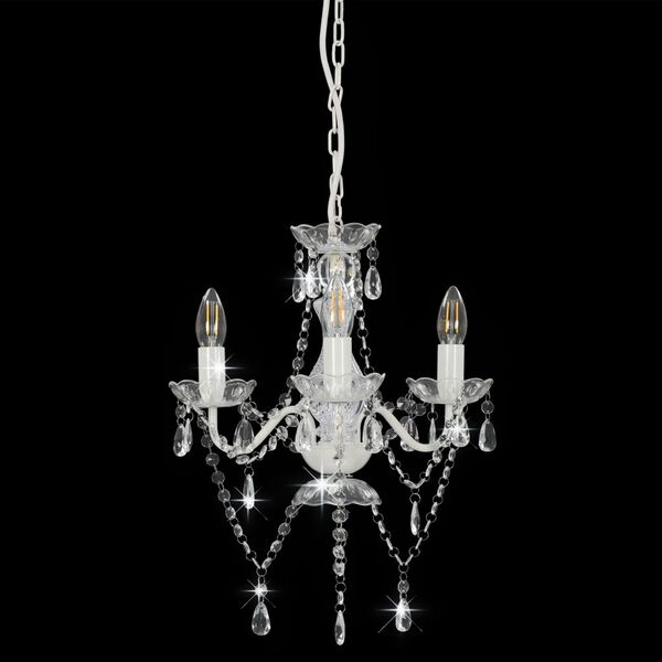 vidaXL Chandelier with Beads White Round 3 x E14