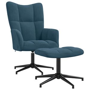 vidaXL Relaxing Chair with a Stool Blue Velvet