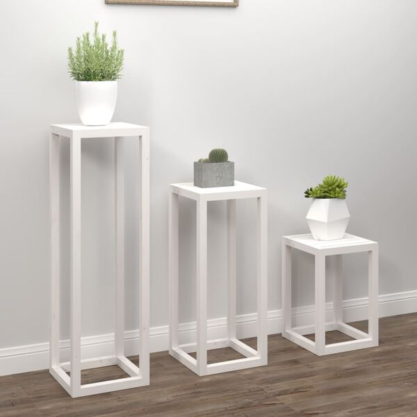 vidaXL 3 Piece Plant Stand Set White Solid Wood Pine