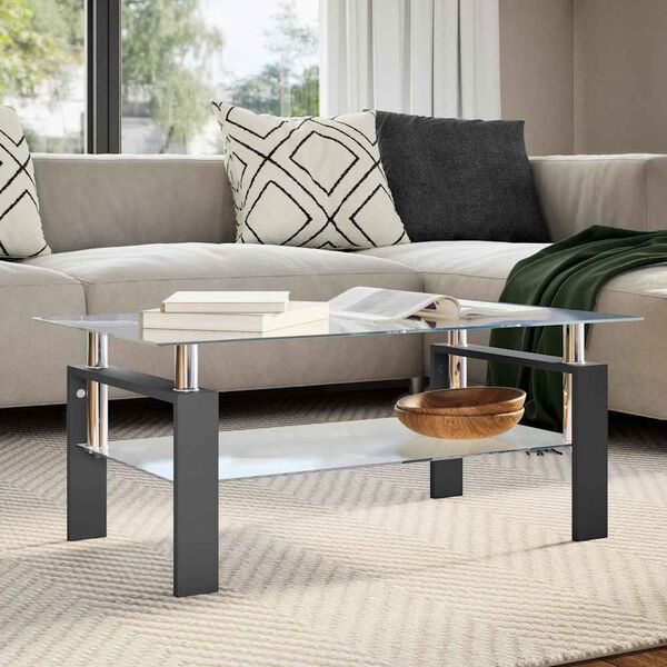 vidaXL Coffee Table Black and Transparent 95x55x40 cm Tempered Glass