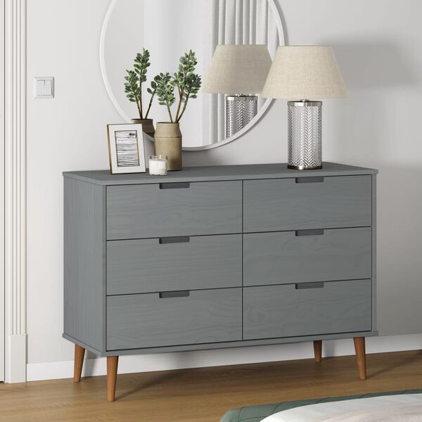 vidaXL Drawer Cabinet MOLDE Grey 113x40x80 cm Solid Wood Pine