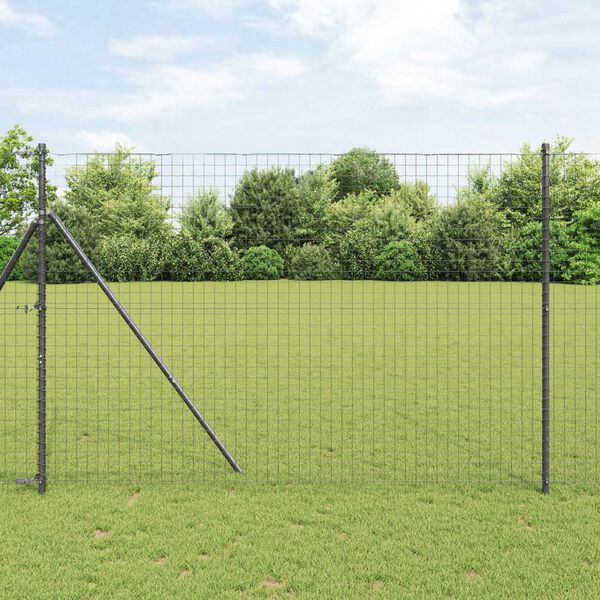 vidaXL Fence with Post Grey 1.5 x 10 m Steel and PVC