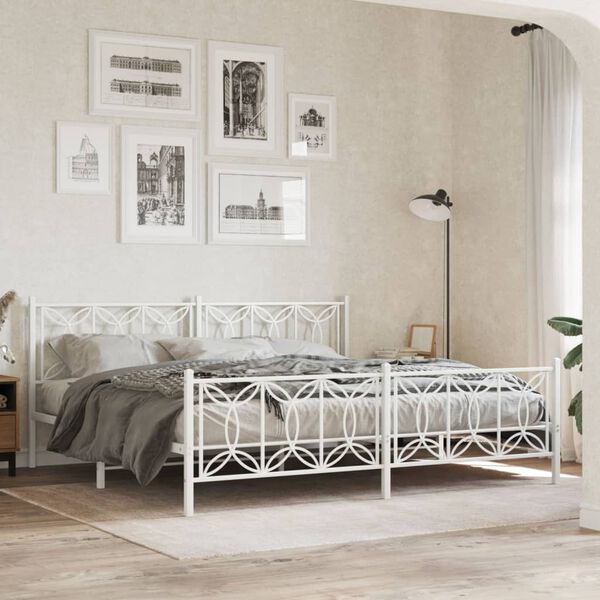 vidaXL Metal Bed Frame without Mattress with Footboard White 200x200cm