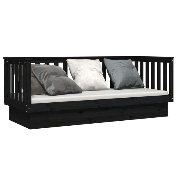 vidaXL Day Bed without Mattress Black 90x190 cm Single Solid Wood Pine