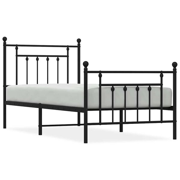 vidaXL Metal Bed Frame without Mattress with Footboard Black 90x190cm