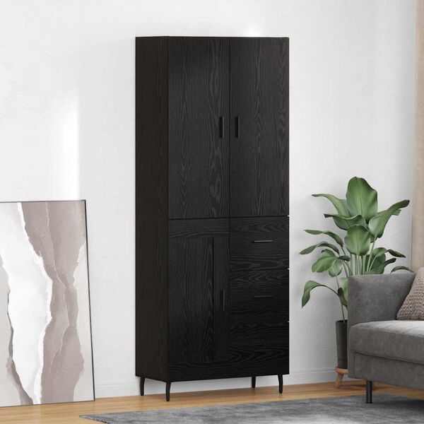 vidaXL Highboard with Drawer 2 pcs Black oak Engineered Wood and Glass