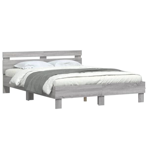 vidaXL Bed Frame with LED without Mattress Grey Sonoma 150x200 cm King Size
