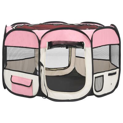 vidaXL Foldable Dog Playpen with Carrying Bag Pink 110x110x58 cm