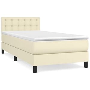 vidaXL Box Spring Bed with Mattress Cream 90x200 cm Faux Leather