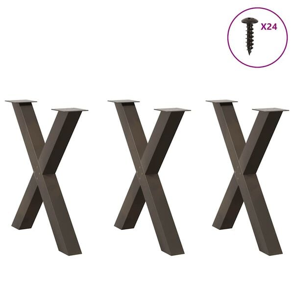 vidaXL Dining Table Legs X-Shaped 3 pcs Natural Steel 80x(72-73) cm Steel