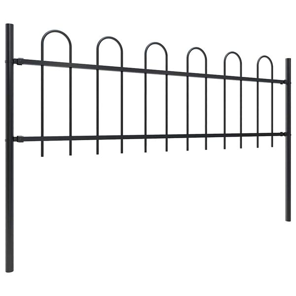 vidaXL Garden Fence with Hoop Top Steel 1070x60 cm Black