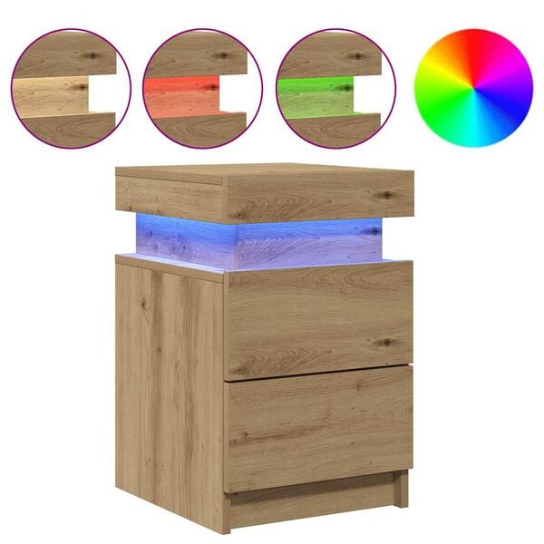 vidaXL Bedside Cabinets with LED 2 pcs Artisian Oak 35x39x55 cm Engineered Wood