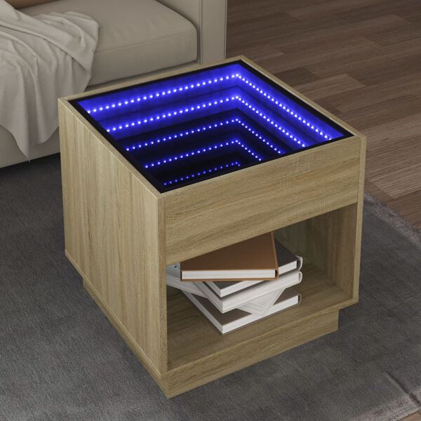 vidaXL Coffee Table with Infinity LED Sonoma Oak 50x50x50 cm