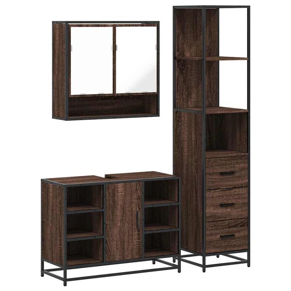 vidaXL 3&nbsp;Piece Bathroom Furniture Set&nbsp;Brown Oak Engineered Wood