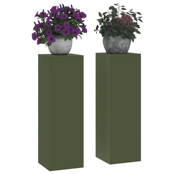 vidaXL Plant Stand 2 pcs Olive green 24 x 24 x 75 cm Steel