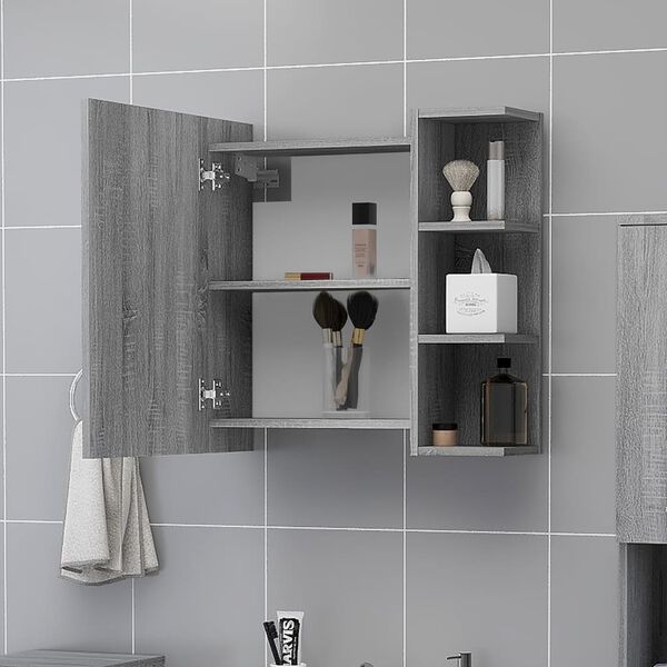 vidaXL Bathroom Mirror Cabinet Grey Sonoma 62.5x20.5x64 cm Engineered Wood