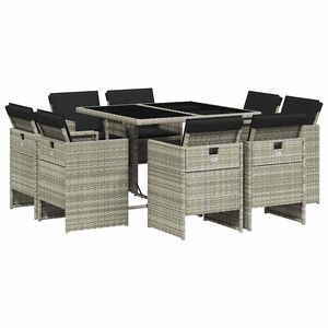 vidaXL 9 Piece Garden Dining Set with Cushions Light Grey Poly Rattan