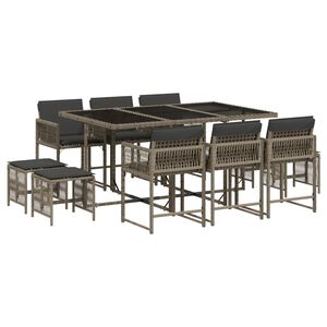 vidaXL 11 Piece Garden Dining Set with Cushions Grey Poly Rattan