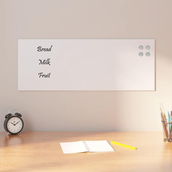 vidaXL Wall-mounted Magnetic Board White 80x30 cm Tempered Glass