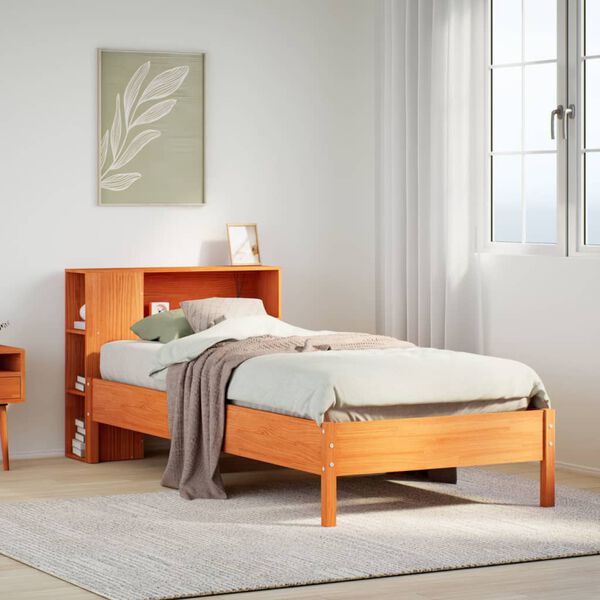 vidaXL Bookcase Bed without Mattress Wax Brown 75x190 cm Small Single Solid Wood Pine
