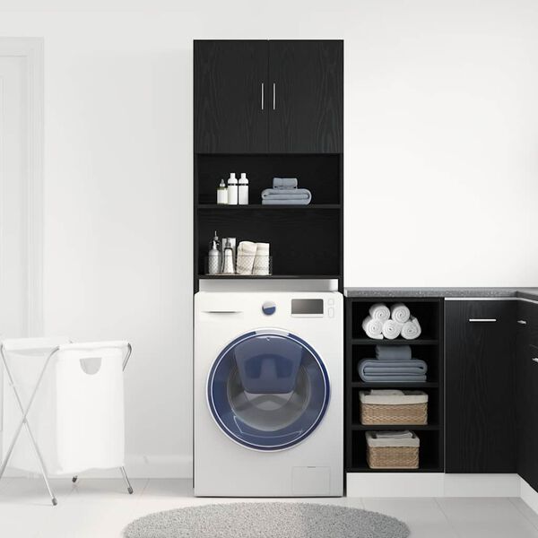vidaXL Washing Machine Cabinet Black Oak 64x24x190 cm Engineered Wood