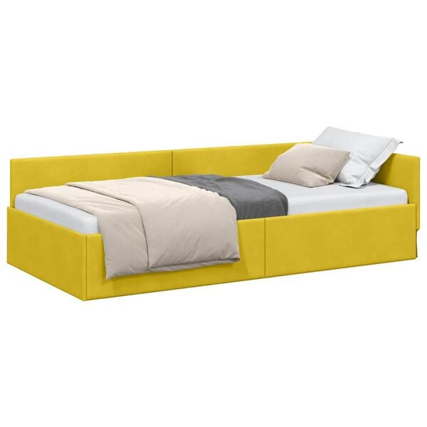 vidaXL Corner Bed Frame with Headboard Yellow 80 cm x 200 cm Velvet