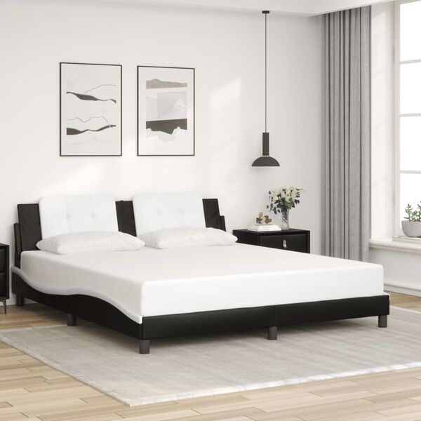 vidaXL Bed Frame without Mattress "Zadar" Black and White 180x200 cm Super King Faux Leather