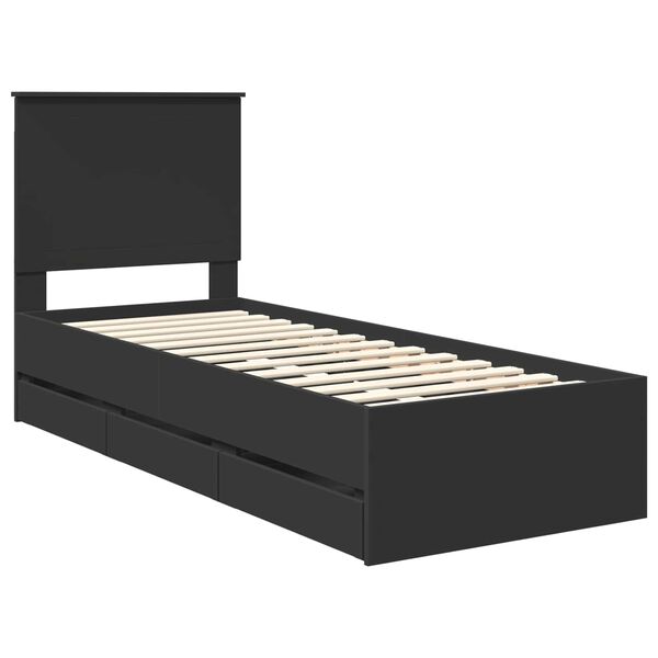 vidaXL Bed Frame with Drawer Black 75 x 190 cm Engineer Wood