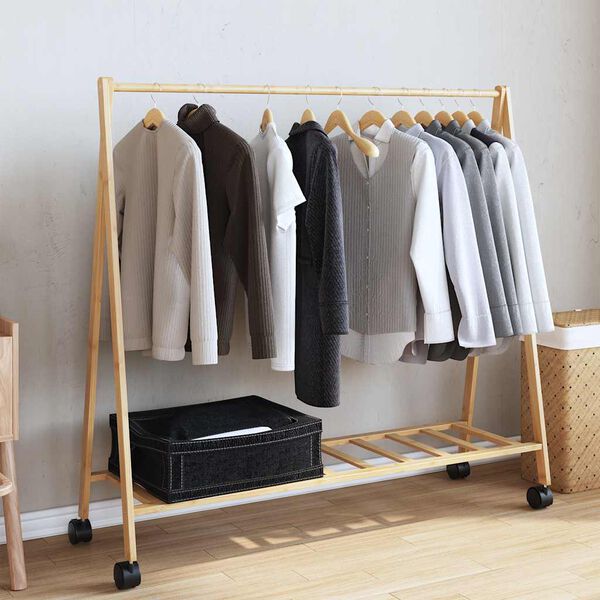 vidaXL Clothes Rack with Shelves and Wheels 106x34x106.5 cm Bamboo