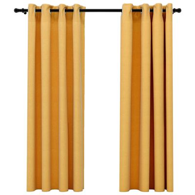 vidaXL Linen-Look Blackout Curtains with Grommets 2pcs Yellow 140x175cm