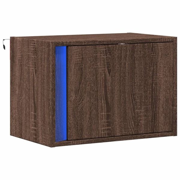 vidaXL Wall-mounted Bedside Cabinet with LED Lights Brown Oak