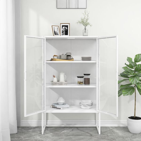 vidaXL Highboard White 80x35x135 cm Steel and Tempered Glass