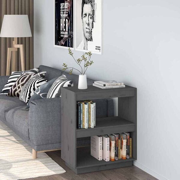 vidaXL Book Cabinet Grey 60x35x71 cm Solid Wood Pine