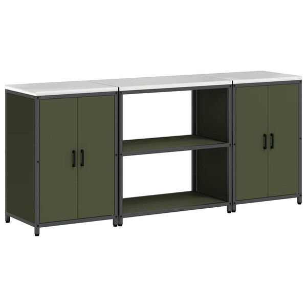 vidaXL Kitchen Storage Set 3 pcs Olive Green Cold-rolled Steel