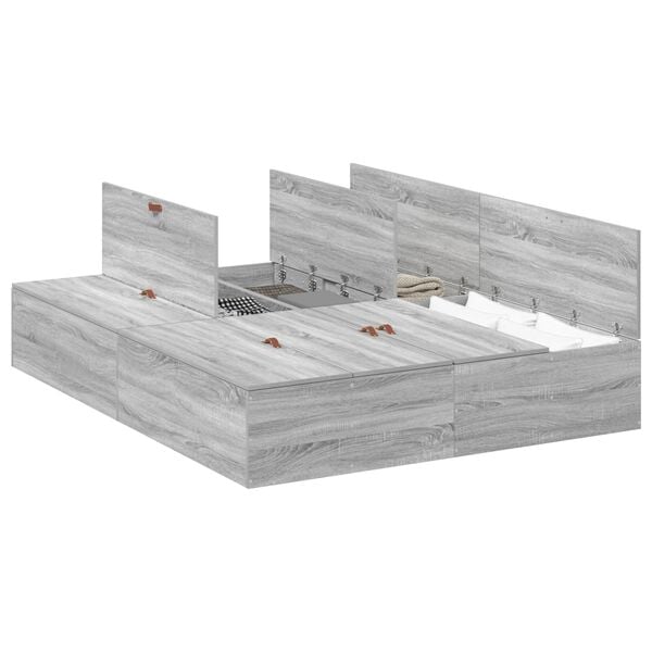 vidaXL Storage Bed Frame Grey Sonoma 150 x 200 cm Engineered Wood