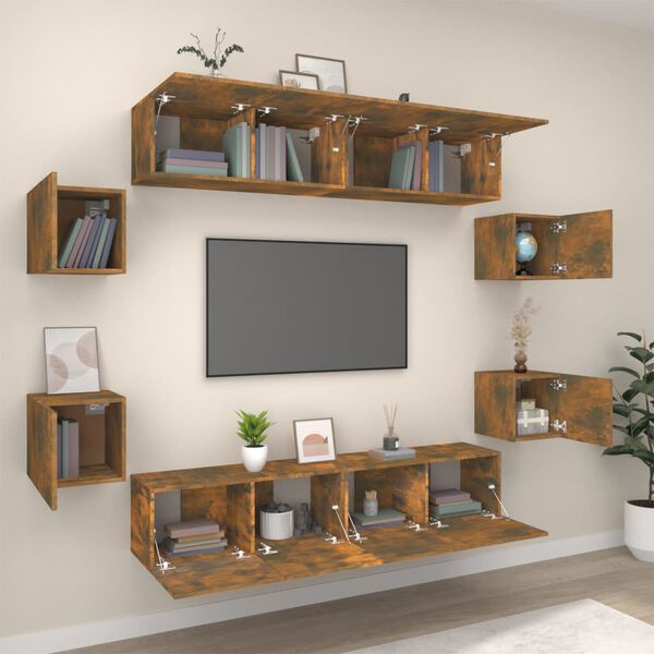 vidaXL 8 Piece TV Cabinet Set Smoked Oak Engineered Wood