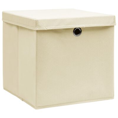 vidaXL Storage Boxes with Covers 10 pcs 28x28x28 cm Cream