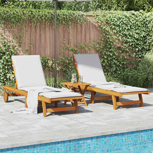 vidaXL Wheeled Sun Loungers 2 pcs with Table Solid Wood Acacia