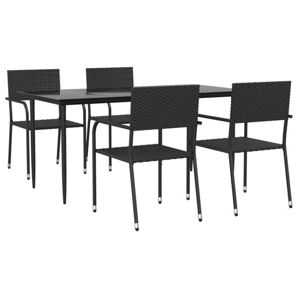 vidaXL 5 Piece Garden Dining Set Black Poly Rattan and Steel