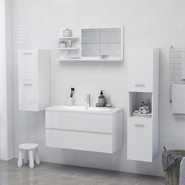 vidaXL Bathroom Mirror High Gloss White 90x10.5x45 cm Engineered Wood