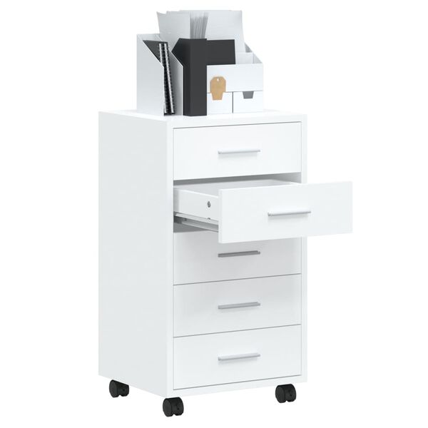 vidaXL Drawer Cabinet with Castors High Gloss White Engineered Wood