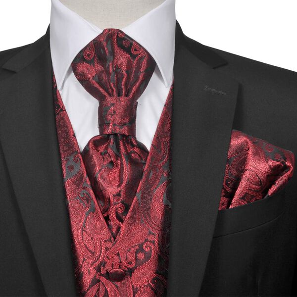 Men's Paisley Wedding Waistcoat Set Size 48 Burgundy