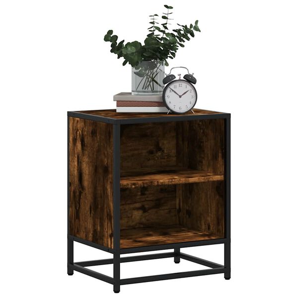 vidaXL Bedside Cabinet Smoked Oak 40x31x50 cm Engineered Wood and Metal