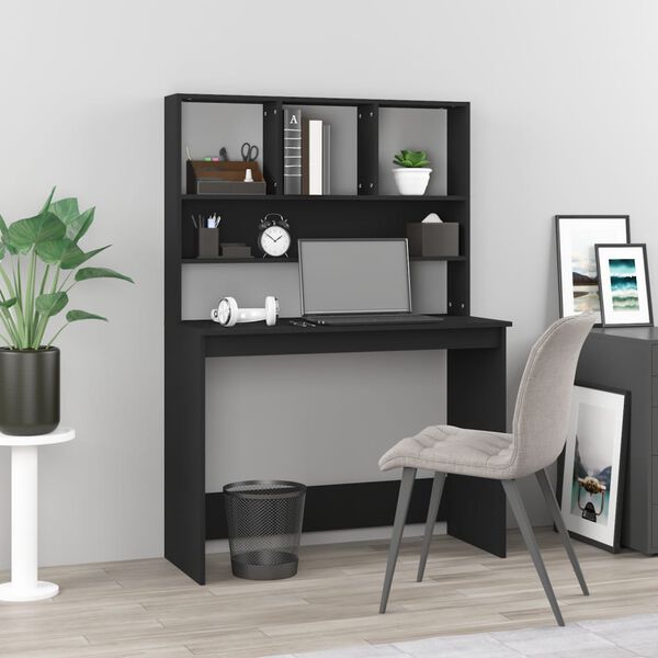 vidaXL Desk with Shelves Black 102x45x148 cm Engineered Wood