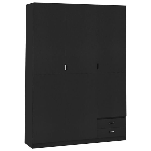 vidaXL 3-Door Wardrobe Black 120x50x180 cm Engineered Wood