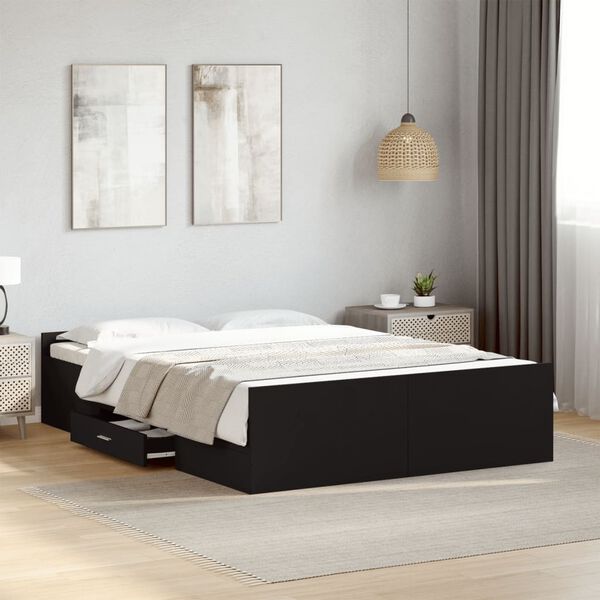 vidaXL Bed Frame with Drawers without Mattress Black 120x190 cm Small Double