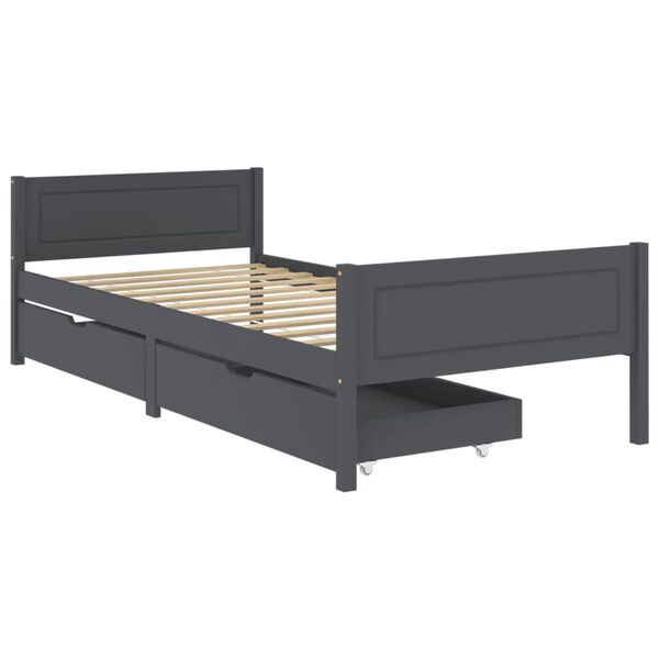 vidaXL Bed Frame without Mattress Dark Grey Solid Wood Pine 90x200 cm (322124+321990)