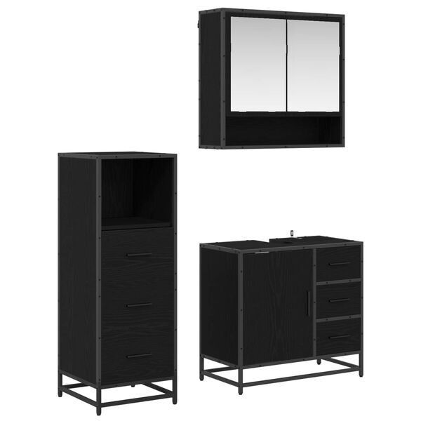 vidaXL Bathroom Furniture Set 3 pcs Black Oak Engineered Wood